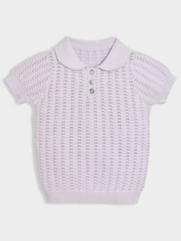 Mi Arcus - Solid Collar Neck Half Sleeves Top Lavender