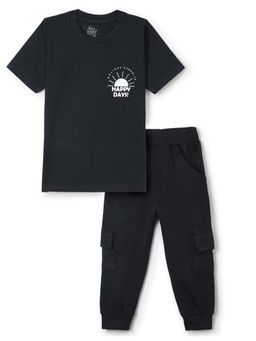 FUNKRAFTS - Boys Cotton Half Sleeves T-Shirt & Jogger - Black (Set of 2)