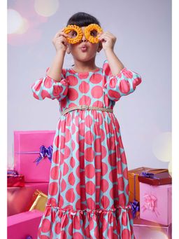 MASTARANG - Long Satin Dress with Three Quarter Sleeve and Belt Pink (Set of 2)