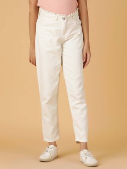 Tales & Stories - Girls White Solid Cotton Jeans