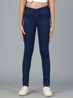 Tales & Stories - Girls Dark Blue Solid Lycra Jeggings