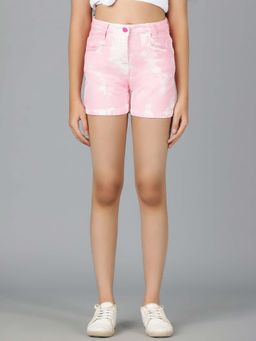 Tales & Stories - Girls Pink Tie & Dye Cotton Casual Shorts