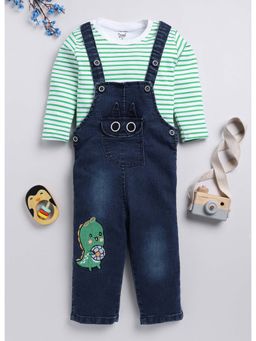 Toonyport - Printed Full Sleeves Dungaree With T-Shirt Green (Set of 2)