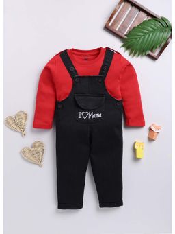 Toonyport - Printed Full Sleeves Dungaree With T-Shirt Red (Set of 2)