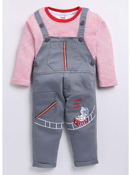 Toonyport - Printed Full Sleeves Dungaree With T-Shirt Red (Set of 2)