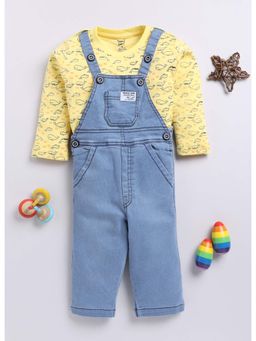 Toonyport - Printed Full Sleeves Dungaree With T-Shirt Yellow (Set of 2)