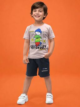 Toonyport - Boys Printed T-Shirt With Shorts Peach (Set of 2)