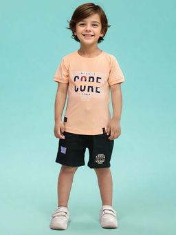 Toonyport - Boys Printed T-Shirt With Shorts Peach (Set of 2)
