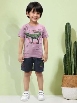 Toonyport - Boys Printed T-Shirt With Shorts Purple (Set of 2)