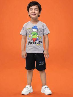 Toonyport - Boys Printed T-Shirt With Shorts Grey (Set of 2)