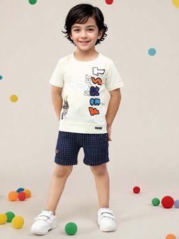 Toonyport - Boys Printed T-Shirt With Shorts Cream (Set of 2)