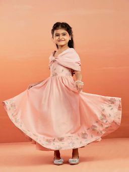 Vastramay - Girls Peach Silk Blend Embroidered Gown
