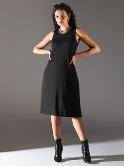 SHOWOFF - Women Black Solid A-Line Dress