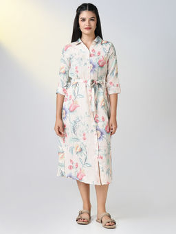 SHOWOFF - Women Cream Floral Shirt Dress