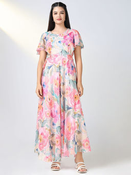 SHOWOFF - Women Pink Floral Fit and Flare Maxi Dress