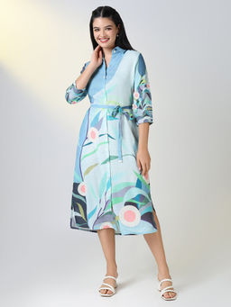 SHOWOFF - Women Blue Floral Shirt Dress