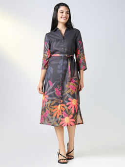 SHOWOFF - Women Black Floral Shirt Dress