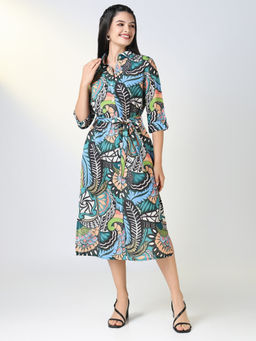 SHOWOFF - Women Green Ethnic Motifs Shirt Dress