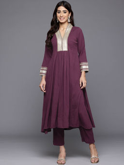 Varanga - Women Purple Embellished Kurta with Tonal Pant (Set of 2)
