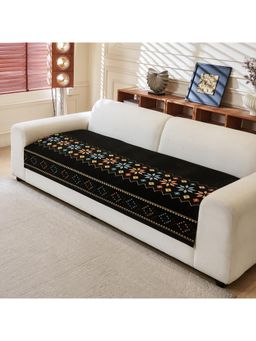 House of Quirk - Three Seater Black Chenille Jacquard Sofa Slipcover Soft Furniture Protector