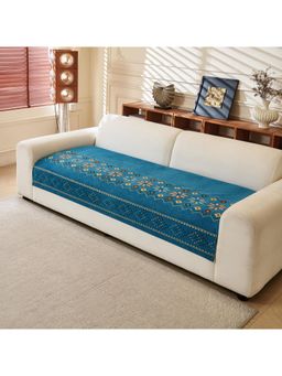 House of Quirk - Three Seater Blue Chenille Jacquard Sofa Slipcover Soft Furniture Protector