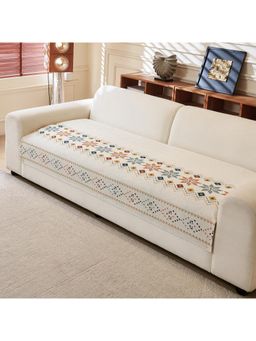 House of Quirk - Four Seater Cream Chenille Jacquard Sofa Slipcover Soft Furniture Protector