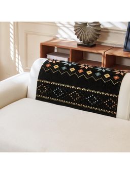 House of Quirk - One Seater Black Chenille Jacquard Sofa Slipcover Soft Furniture Protector