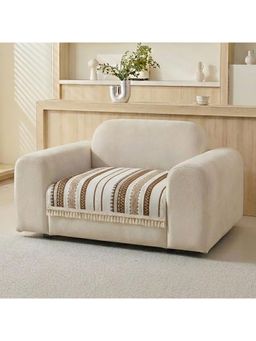 House of Quirk - One Seater Beige Chenille Jacquard Sofa Slipcover Soft Furniture Protector