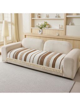House of Quirk - Three Seater Beige Chenille Jacquard Sofa Slipcover Soft Furniture Protector