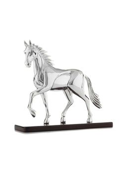 Shaze - Silver Chrome Continuum Stallion Horse Figurine with Wooden Base