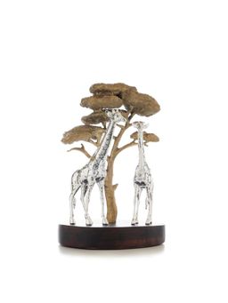 Shaze - Silver & Brass Savannah Monarchs Giraffe Figurine with Wooden Base