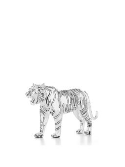 Shaze - Silver Chrome Roaring Tiger Sculpture - Luxury Animal Decor Showpiece