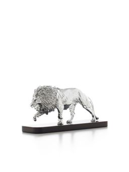 Shaze - Roaring Lion Figurine in Silver Chrome Finish with Wooden Base