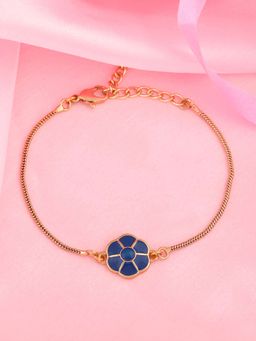 Estele - Gold Plated Blistering Blue Floral Bracelet with Enamel for Women