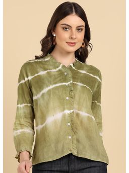 Maaesa - Women Green Hand Tie and Dye Casual Shirt