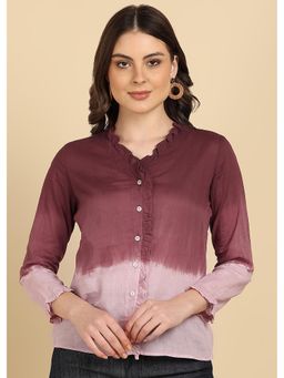 Maaesa - Women Burgundy Hand Tie and Dye Casual Shirt