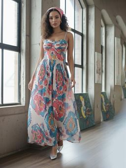 Varanga - Multi-Color Corset Abstract Print Dress