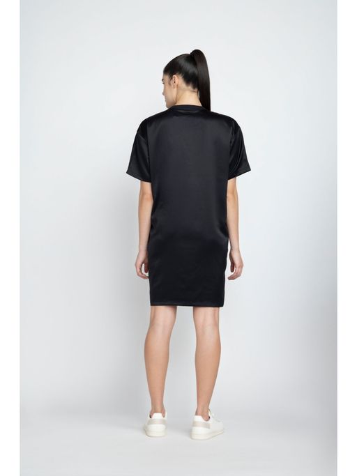 short black polka dot dress Omari Black Chiffon Polka Dot Ruffled Neckline Mini Dress L / US 8-10