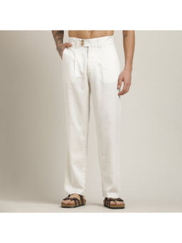 Saltpetre - Baron Single Pleated Loose Fit Linen Blend Ecru Pant