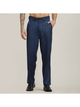 Saltpetre - Baron Single Pleated Loose Fit Linen Blend Navy Blue Pant