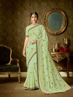 Odette - Lime Green Organza Designer Saree with Unstitched Blouse