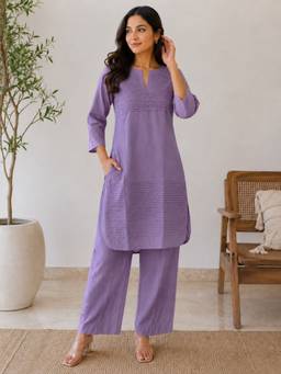 SMRITI GUPTA - Cotton Pintuck Mauve Kurta with Pant