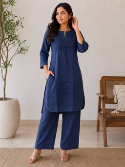 SMRITI GUPTA - Cotton Pintuck Indigo Kurta with Pant