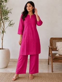SMRITI GUPTA - Cotton Pintuck Pink Kurta with Pant