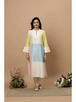 SMRITI GUPTA - Chanderi Silk Patchwork Multi-Colour Kurta with Pant