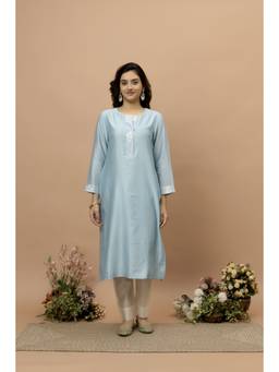 SMRITI GUPTA - Chanderi Silk Embroidered Blue Kurta