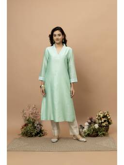 SMRITI GUPTA - Chanderi Silk Green Kurta