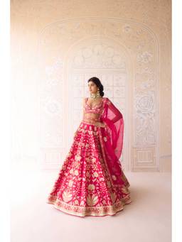 Shyam Narayan Prasad - Dori Embroidered Pink Bustier with Lehenga, Dupatta and Belt