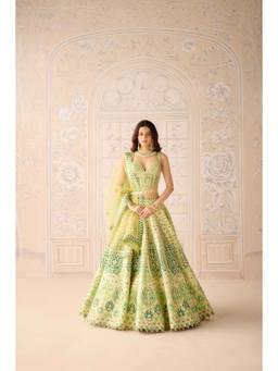 Shyam Narayan Prasad - Gota Embroidered Green Corset Blouse with Lehenga, Dupatta and Belt