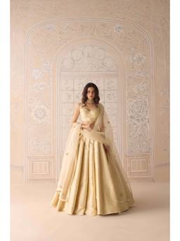 Shyam Narayan Prasad - Lurex Patch Brocade Ivory Bustier with Lehenga and Dupatta